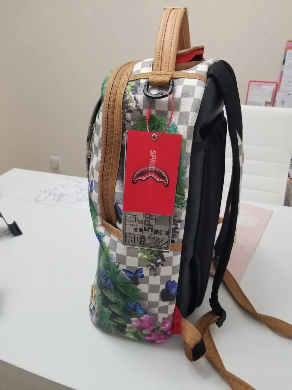 Sprayground Tiger & Butterfly Backpack in Tan, Green, Blue